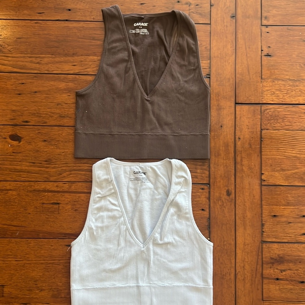 Garage cropped tank.  Banded bottom, V Neck